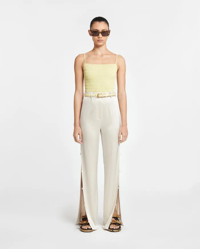 Arenda Smocked Okobor AltLeather Top Lemongrass Women Nanushka Tops