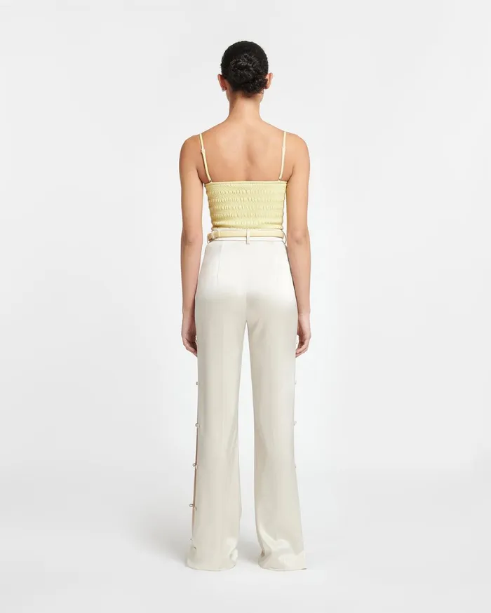 Arenda Smocked Okobor AltLeather Top Lemongrass Women Nanushka Tops