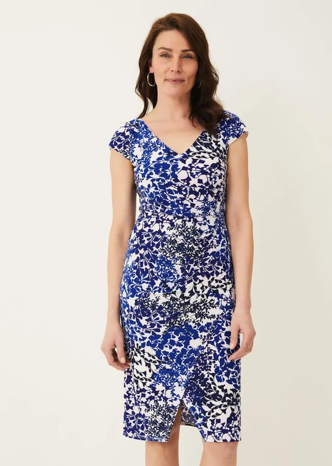 Arielle Contrast Print Jersey Dress Ceruleanalmond Women Phase Eight Dresses