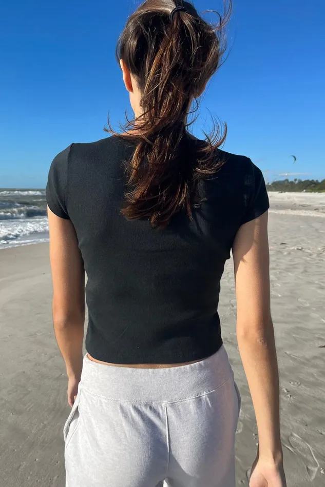 Ashlyn VNotch Top Black Women Brandy Melville Tops