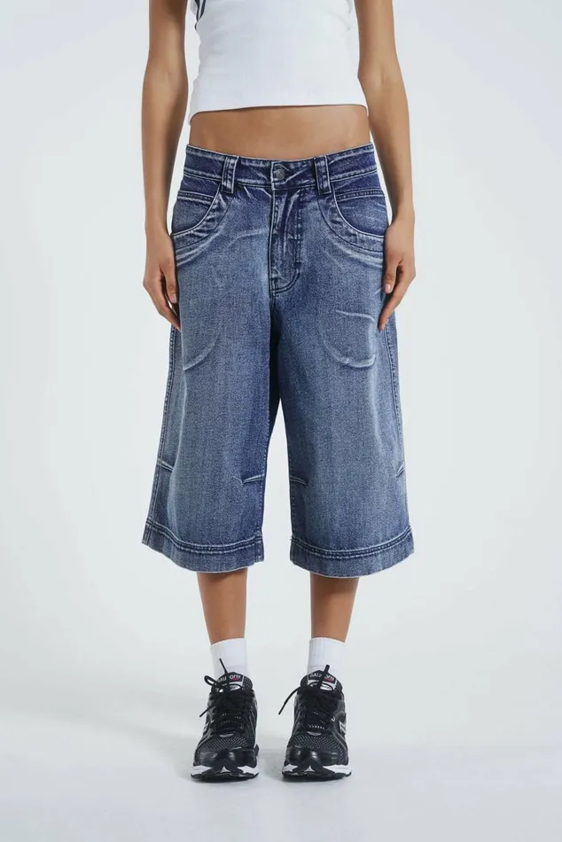Axle Acid Wash Denim Jorts Blue Women Jaded London Shorts and Jorts