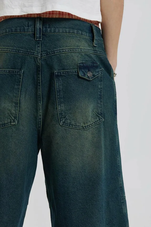 Axle Sandblast Denim Jorts Blue Men Jaded London Shorts and Jorts Axle Sandblast Denim Jorts Blue Men Jaded London Shorts and Jorts