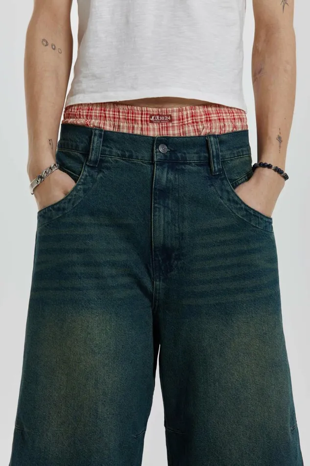 Axle Sandblast Denim Jorts Blue Men Jaded London Shorts and Jorts Axle Sandblast Denim Jorts Blue Men Jaded London Shorts and Jorts