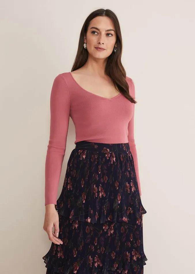 Azura Sweetheart Neck Knit Top Rose Women Phase Eight Knitwear