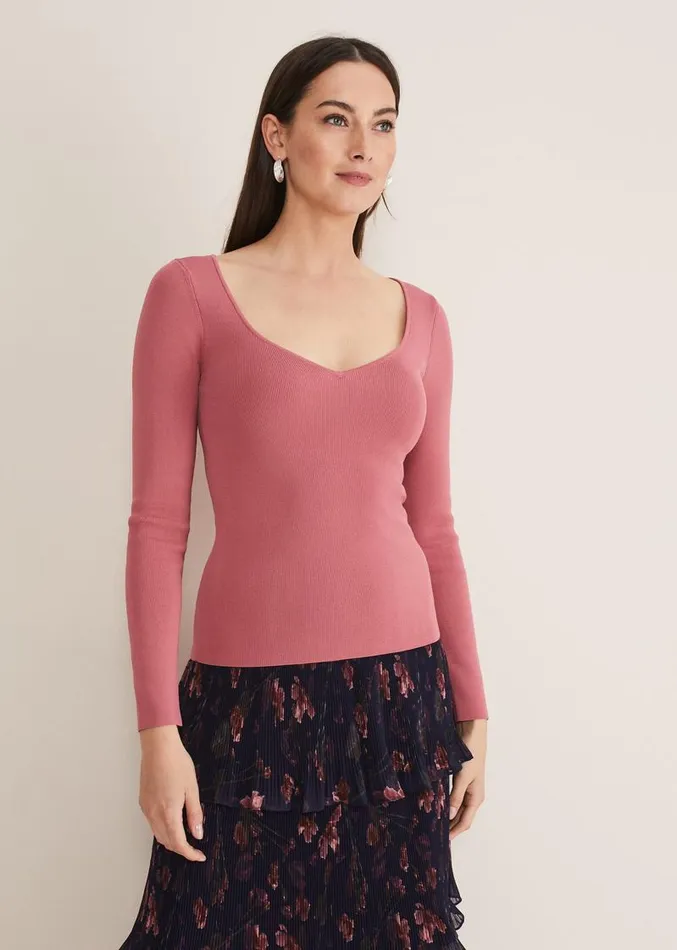 Azura Sweetheart Neck Knit Top Rose Women Phase Eight Knitwear