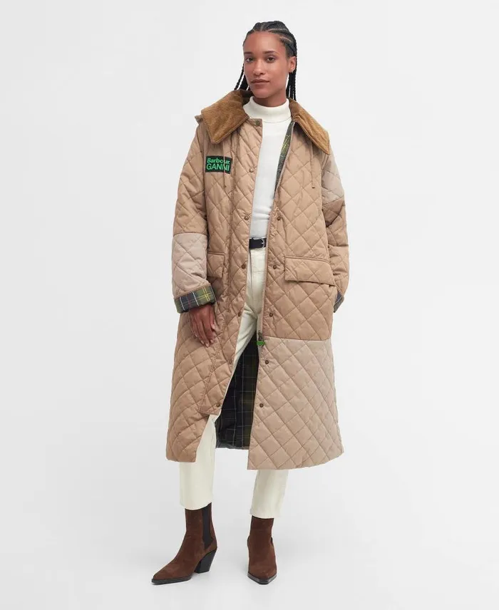 Barbour X GANNI Burghley Quilted Jacket Honeylight Trenchclassic Women Barbour Quilted Jackets
