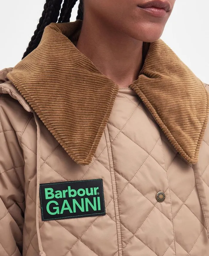 Barbour X GANNI Burghley Quilted Jacket Honeylight Trenchclassic Women Barbour Quilted Jackets