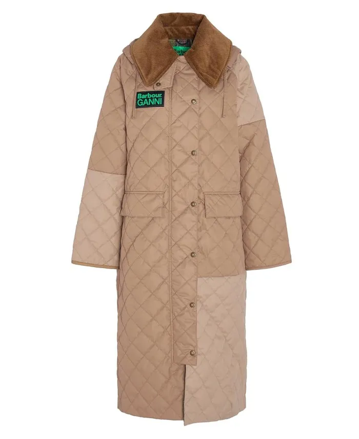 Barbour X GANNI Burghley Quilted Jacket Honeylight Trenchclassic Women Barbour Quilted Jackets