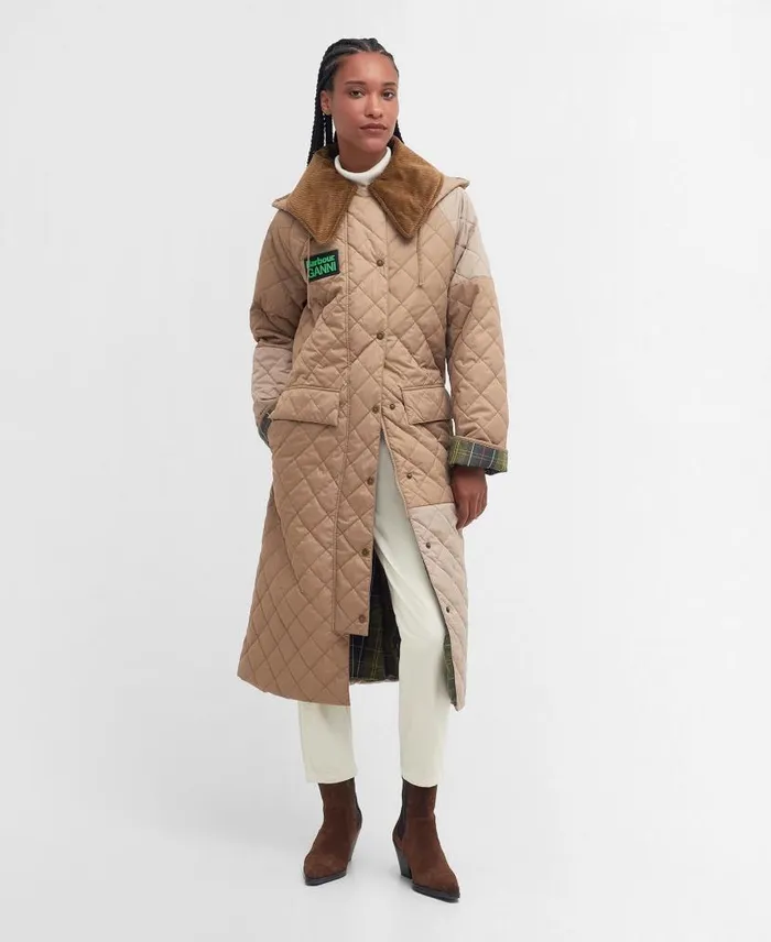 Barbour X GANNI Burghley Quilted Jacket Honeylight Trenchclassic Women Barbour Quilted Jackets