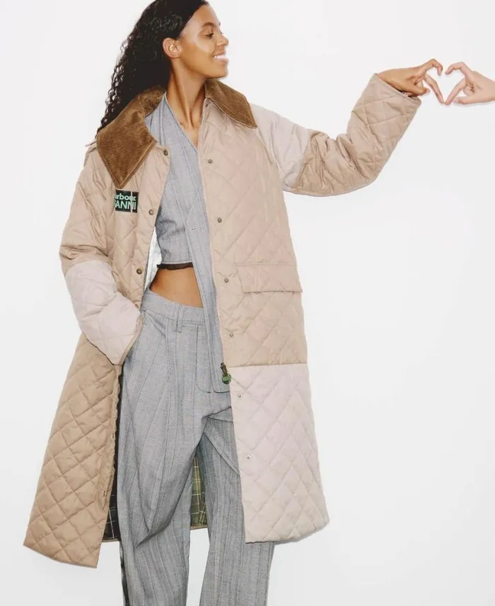 Barbour X GANNI Burghley Quilted Jacket Honeylight Trenchclassic Women Barbour Quilted Jackets
