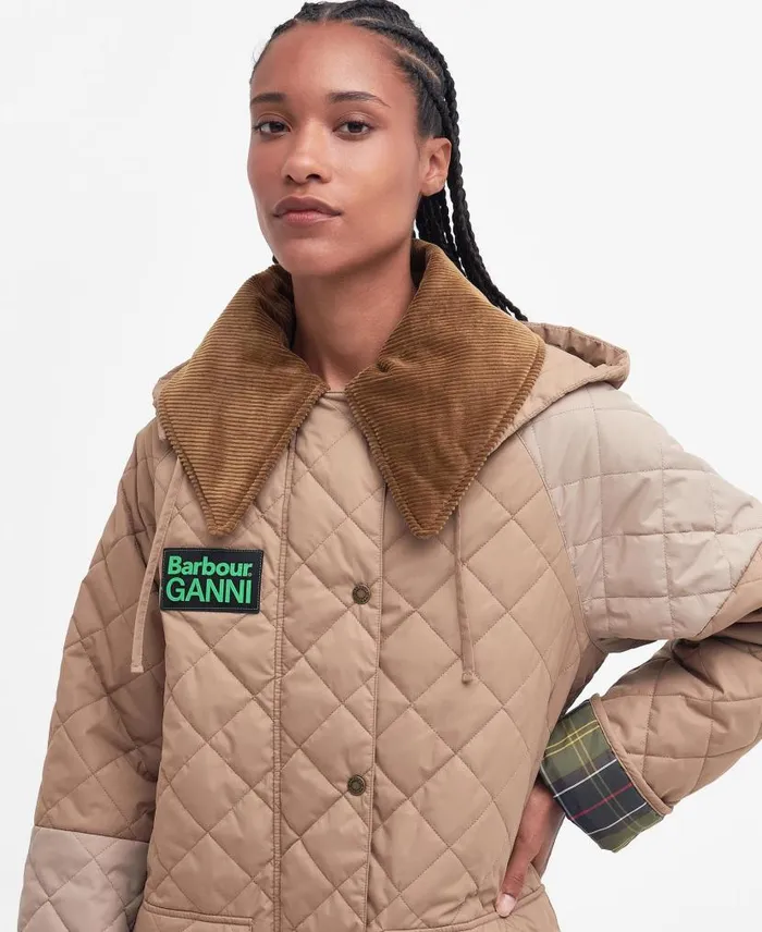 Barbour X GANNI Burghley Quilted Jacket Honeylight Trenchclassic Women Barbour Quilted Jackets