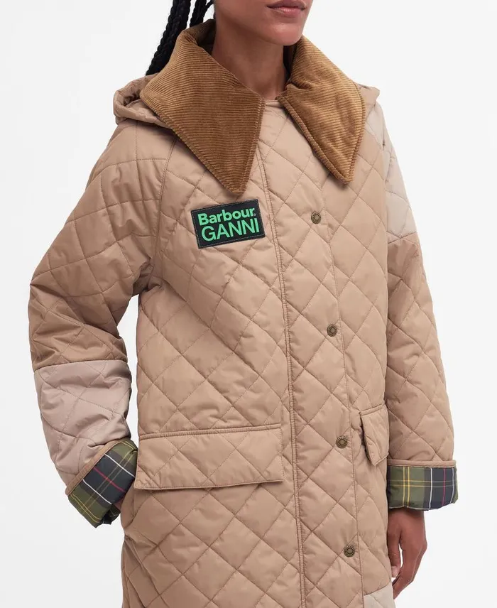 Barbour X GANNI Burghley Quilted Jacket Honeylight Trenchclassic Women Barbour Quilted Jackets