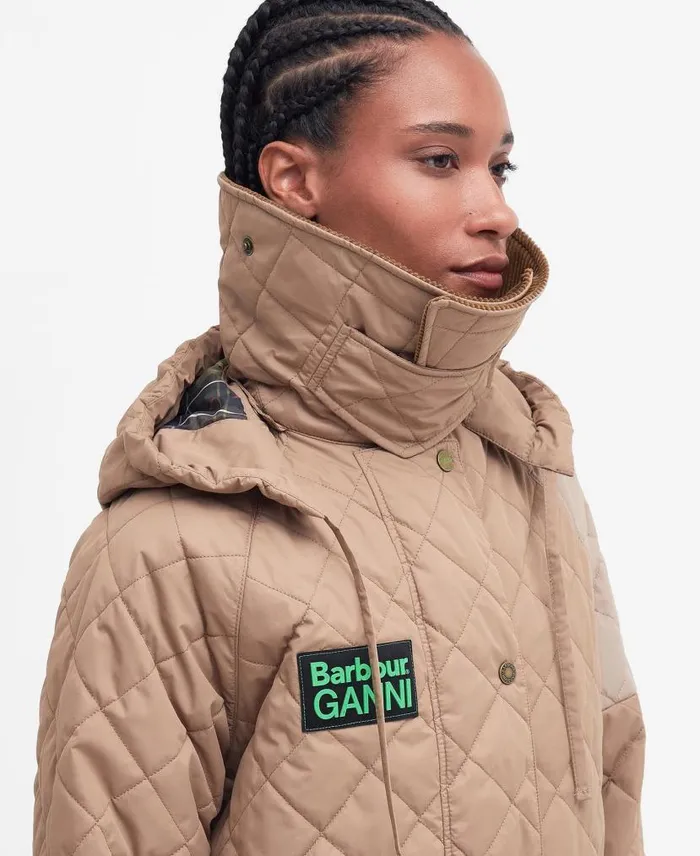 Barbour X GANNI Burghley Quilted Jacket Honeylight Trenchclassic Women Barbour Quilted Jackets