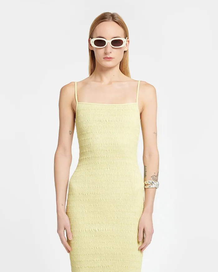 Barra Smocked Okobor AltLeather Midi Dress Lemongrass Women Nanushka Dresses