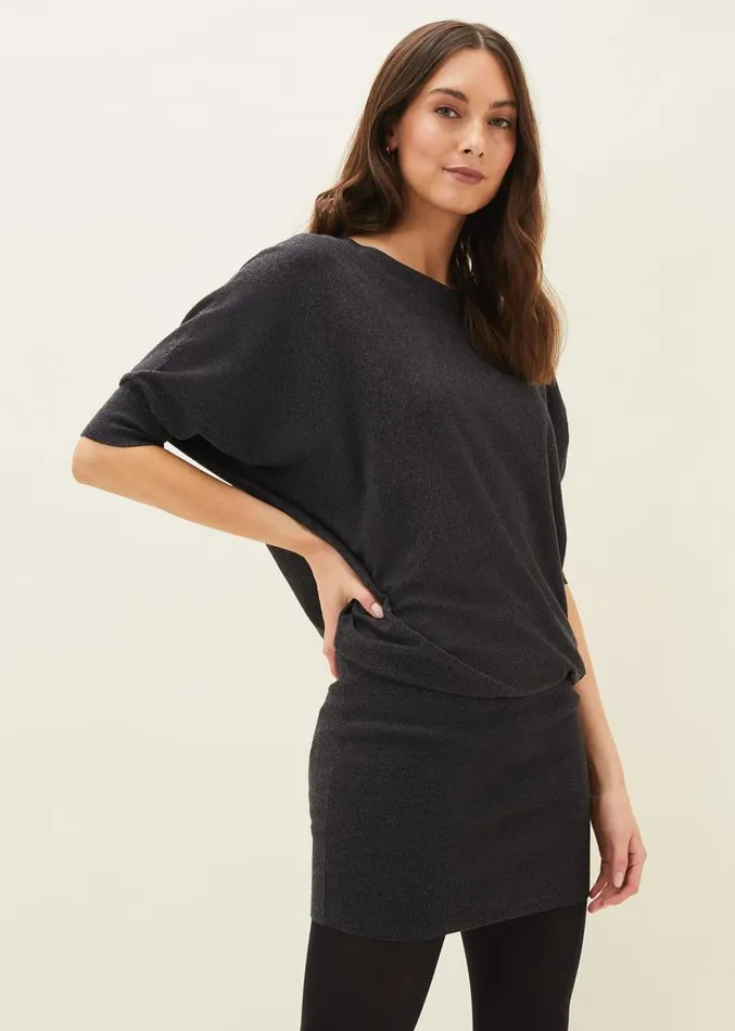 Becca Batwing Knitted Dress Charcoal Women Phase Eight Dresses