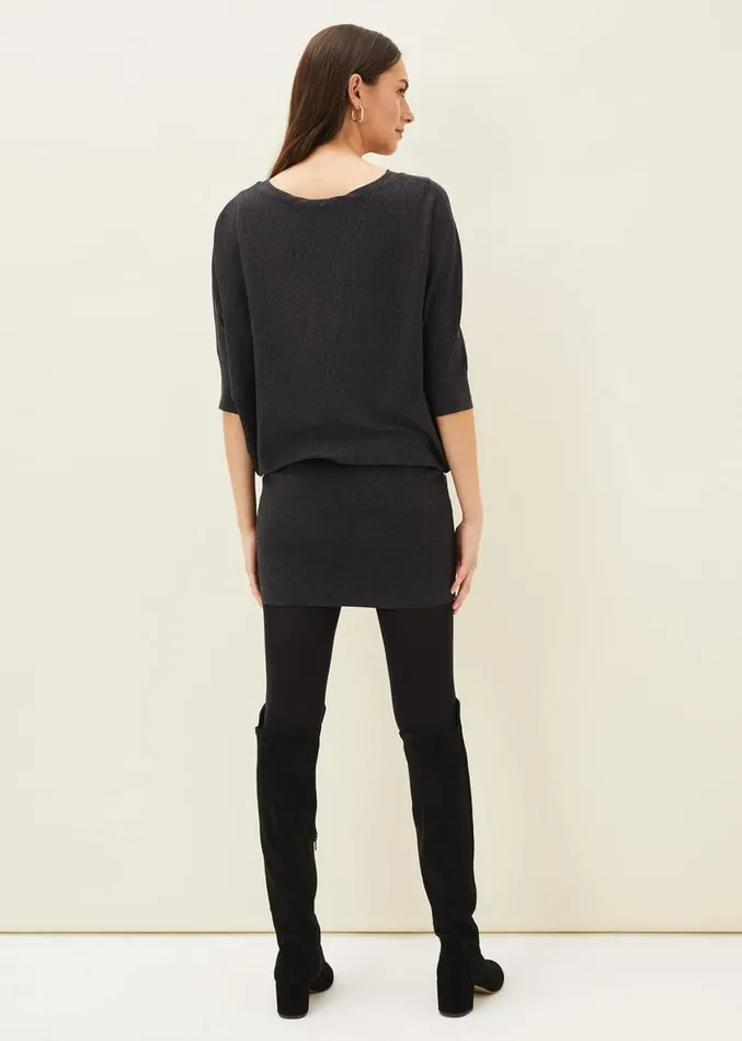 Becca Batwing Knitted Dress Charcoal Women Phase Eight Dresses