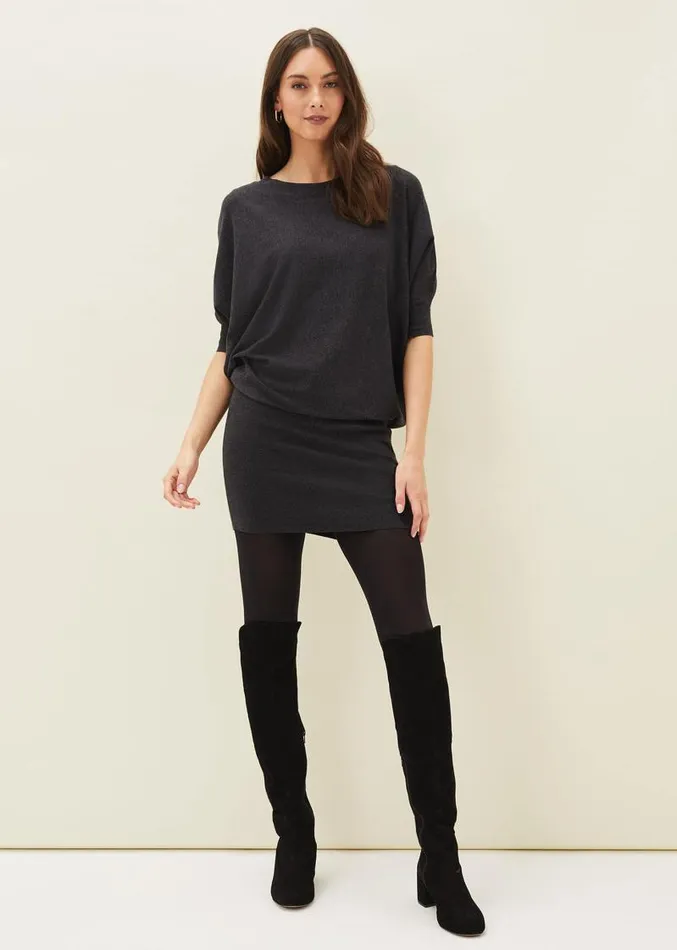 Becca Batwing Knitted Dress Charcoal Women Phase Eight Dresses