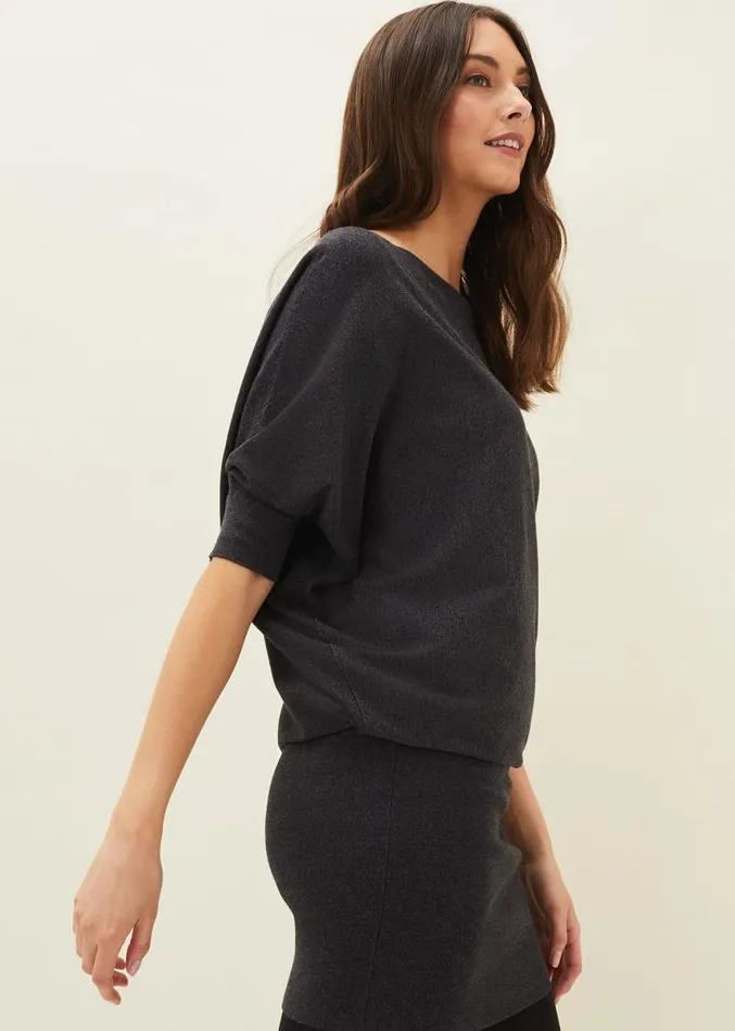 Becca Batwing Knitted Dress Charcoal Women Phase Eight Dresses