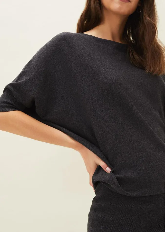 Becca Batwing Knitted Dress Charcoal Women Phase Eight Dresses