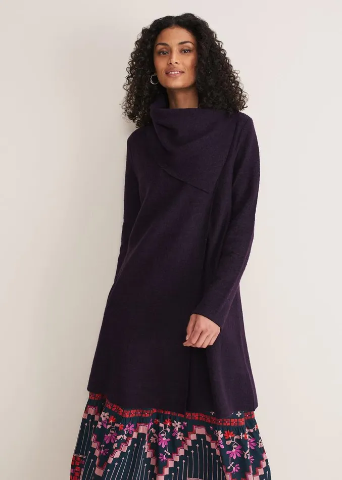 Bellona Knit Coat Blackcurrant Women Phase Eight Knitwear