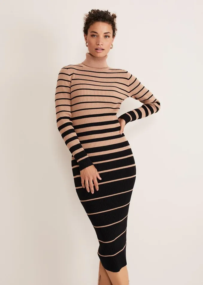 Bettie Ombre Colourblock Ribbed Dress Camelblack Women Phase Eight Dresses