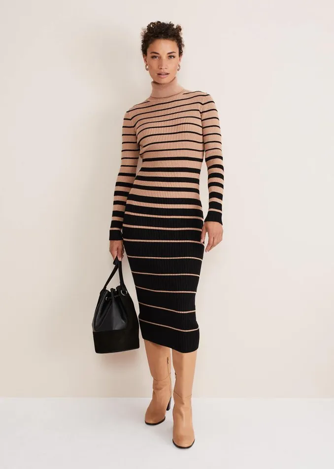 Bettie Ombre Colourblock Ribbed Dress Camelblack Women Phase Eight Dresses