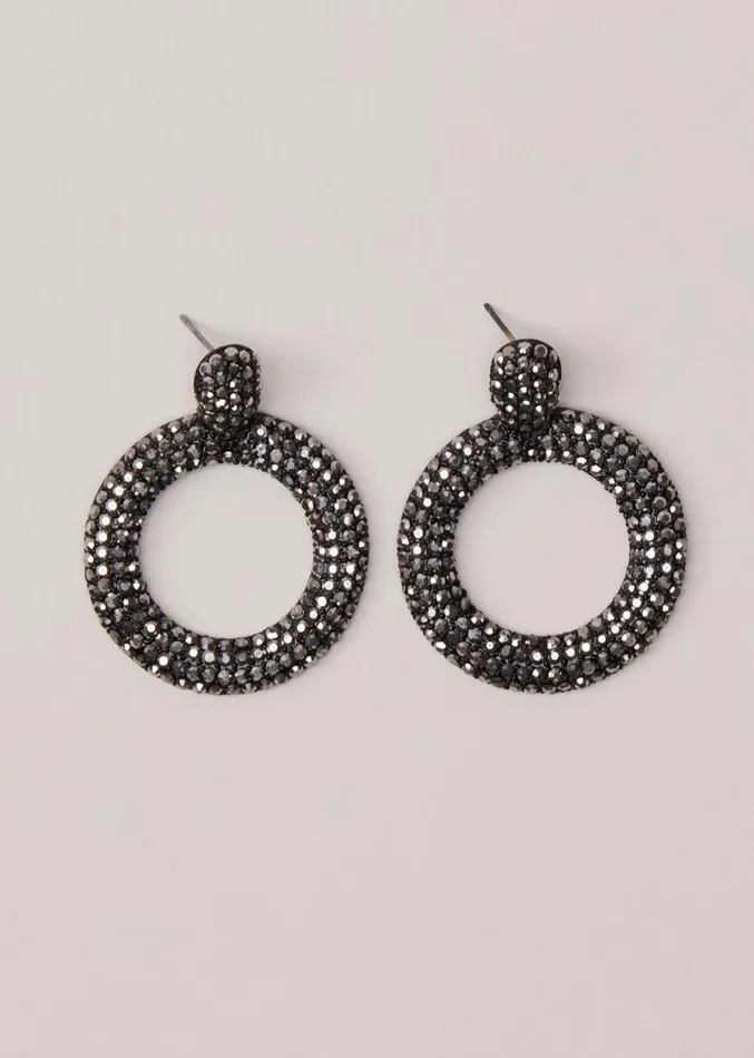 Black Sparkly Circle Earrings Gunmetal Women Phase Eight Jewellery