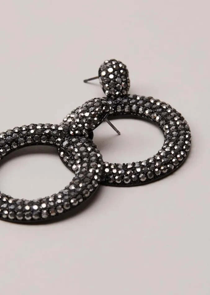 Black Sparkly Circle Earrings Gunmetal Women Phase Eight Jewellery
