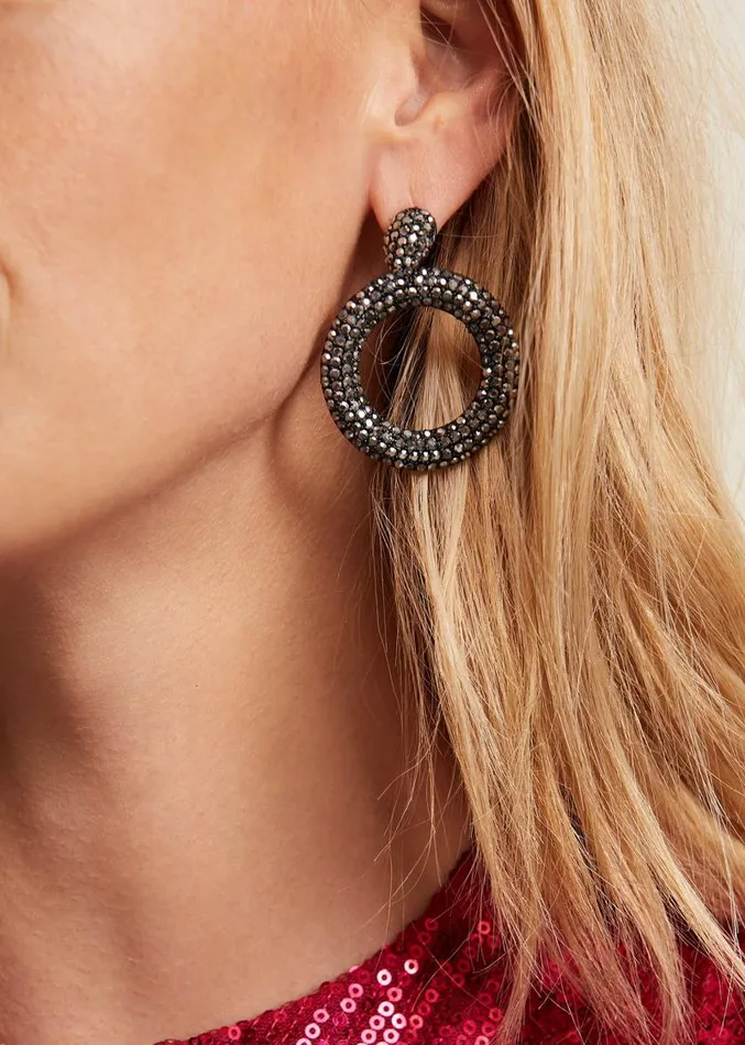 Black Sparkly Circle Earrings Gunmetal Women Phase Eight Jewellery