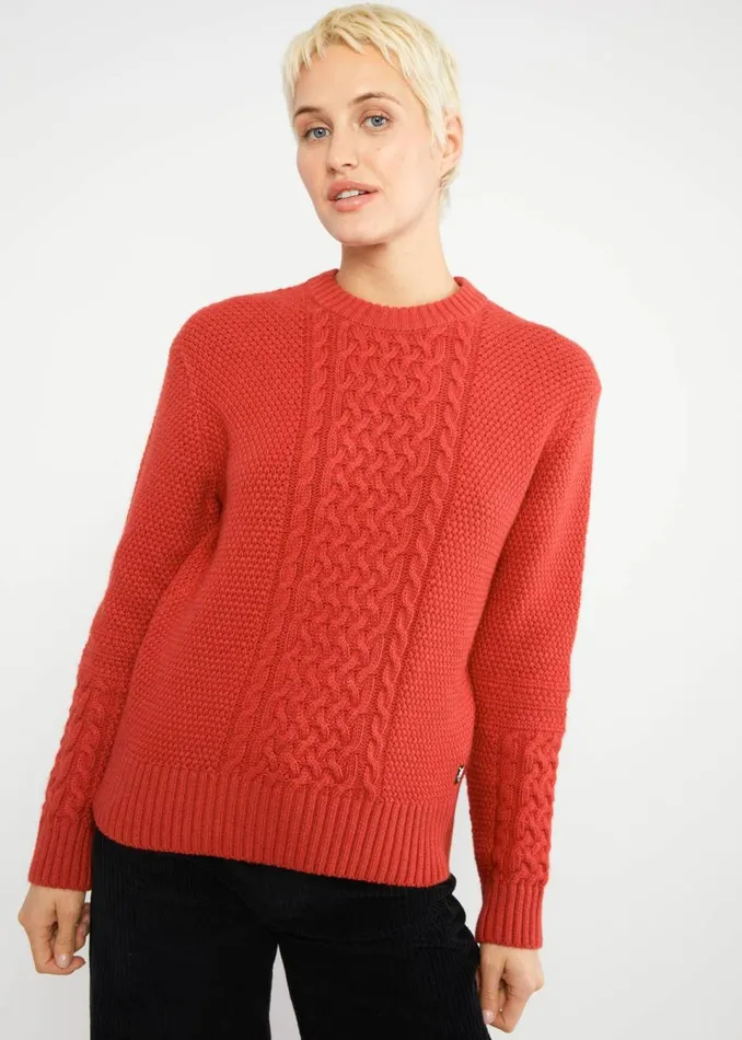Blutsgeschwister Knitted Jumper All About Aran Red Women Knitted Jumpers