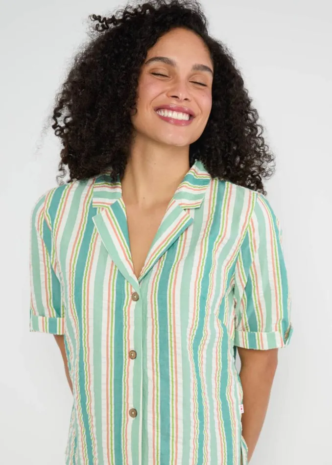 Blutsgeschwister Seersucker Shirt Shimmy Chic Green Women Tops