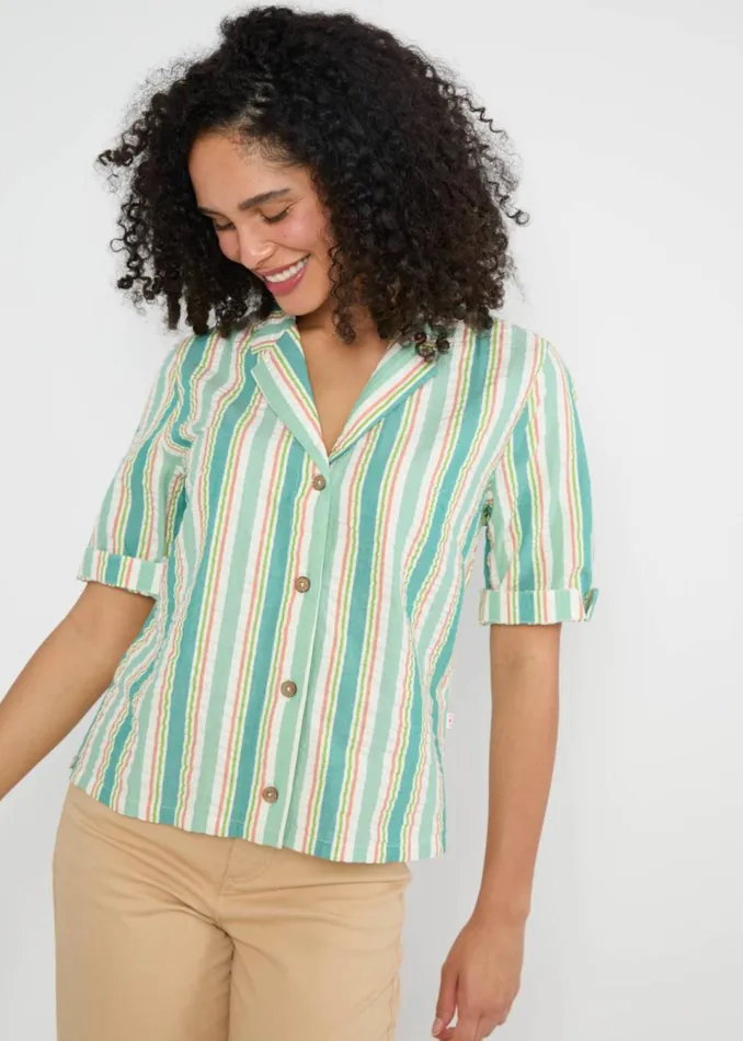 Blutsgeschwister Seersucker Shirt Shimmy Chic Green Women Tops
