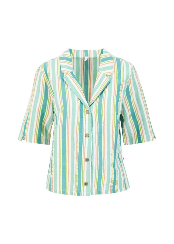 Blutsgeschwister Seersucker Shirt Shimmy Chic Green Women Tops