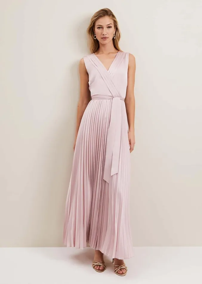 Bonnie Pleat Wrap Satin Maxi Dress Pink Women Phase Eight Dresses