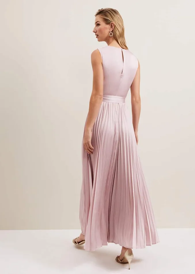 Bonnie Pleat Wrap Satin Maxi Dress Pink Women Phase Eight Dresses