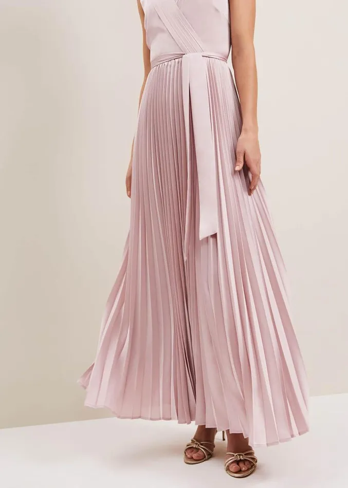 Bonnie Pleat Wrap Satin Maxi Dress Pink Women Phase Eight Dresses