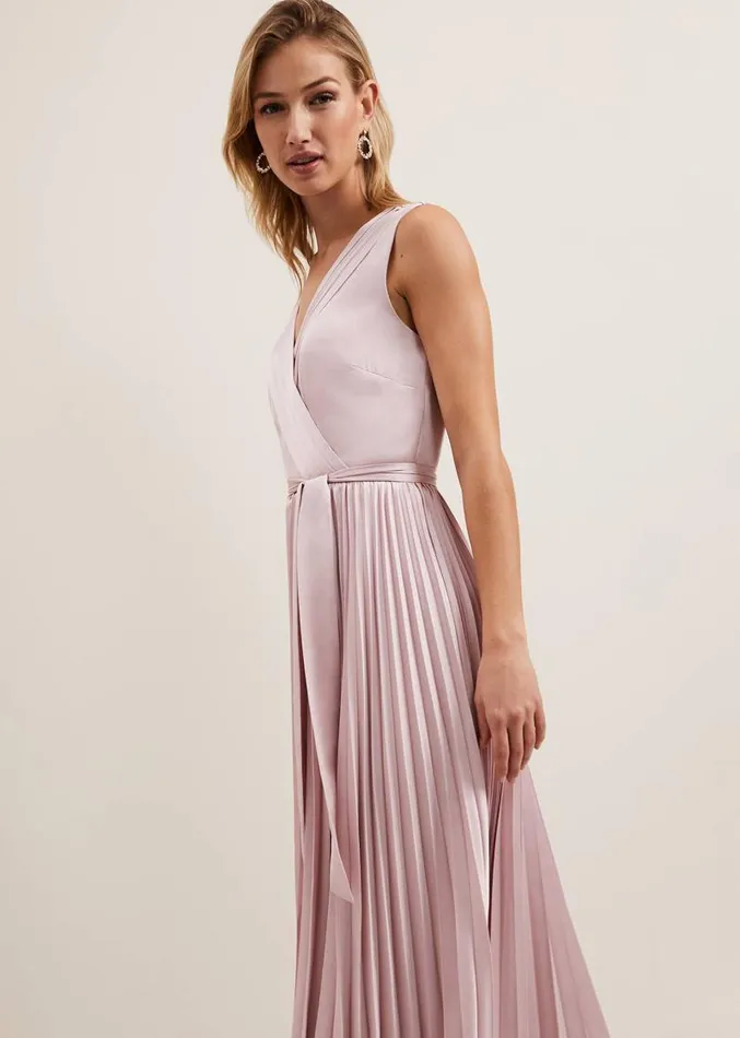 Bonnie Pleat Wrap Satin Maxi Dress Pink Women Phase Eight Dresses