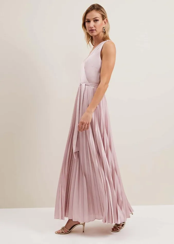 Bonnie Pleat Wrap Satin Maxi Dress Pink Women Phase Eight Dresses
