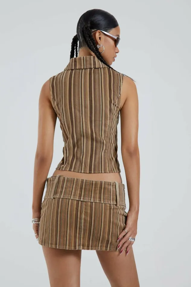 Bowery Stripe Cord Waistcoat Brown Women Jaded London