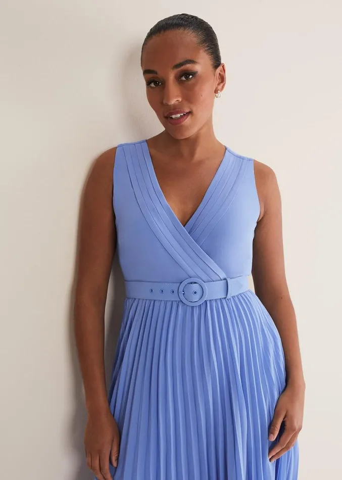 Brianna Pleated Midaxi Dress Cornflower Women Phase Eight Dresses