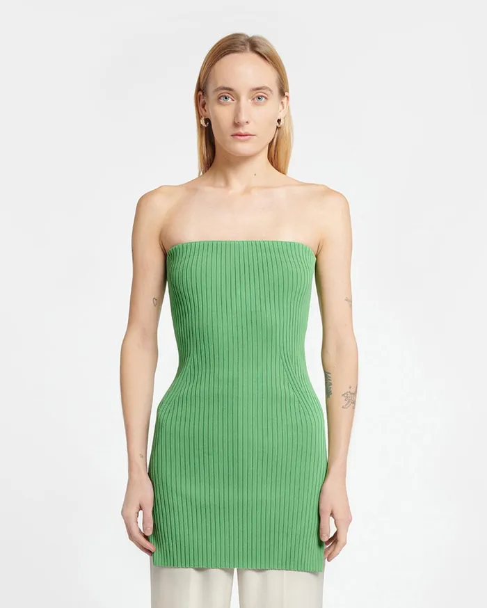 Brynn Ribbed Sleeveless Top Green Women Nanushka Tops