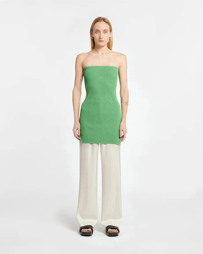 Brynn Ribbed Sleeveless Top Green Women Nanushka Tops