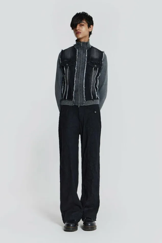 Cage Denim Knit Track Top Black Men Jaded London
