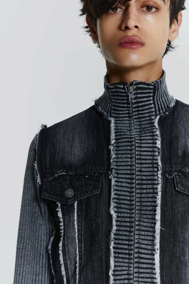 Cage Denim Knit Track Top Black Men Jaded London Cage Denim Knit Track Top Black Men Jaded London