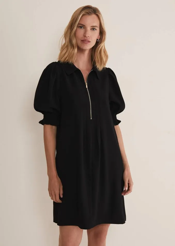 Candice Black Zip Mini Dress Black Women Phase Eight Dresses