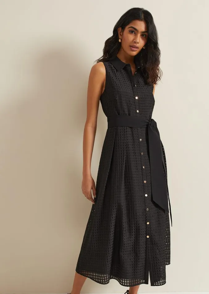 Carey Sleeveless Check Midi Dress Black Women Phase Eight Dresses