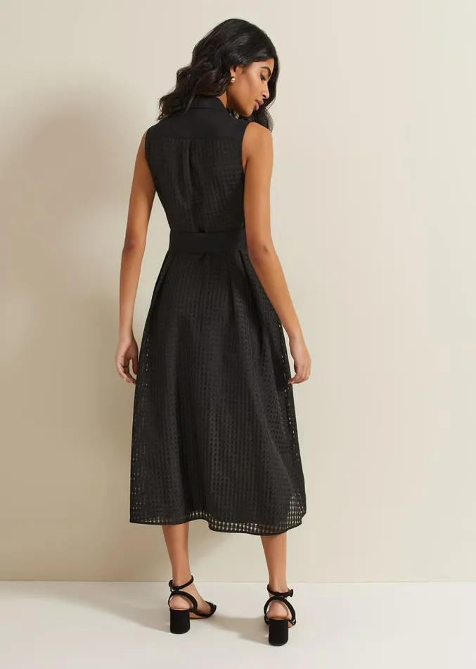 Carey Sleeveless Check Midi Dress Black Women Phase Eight Dresses