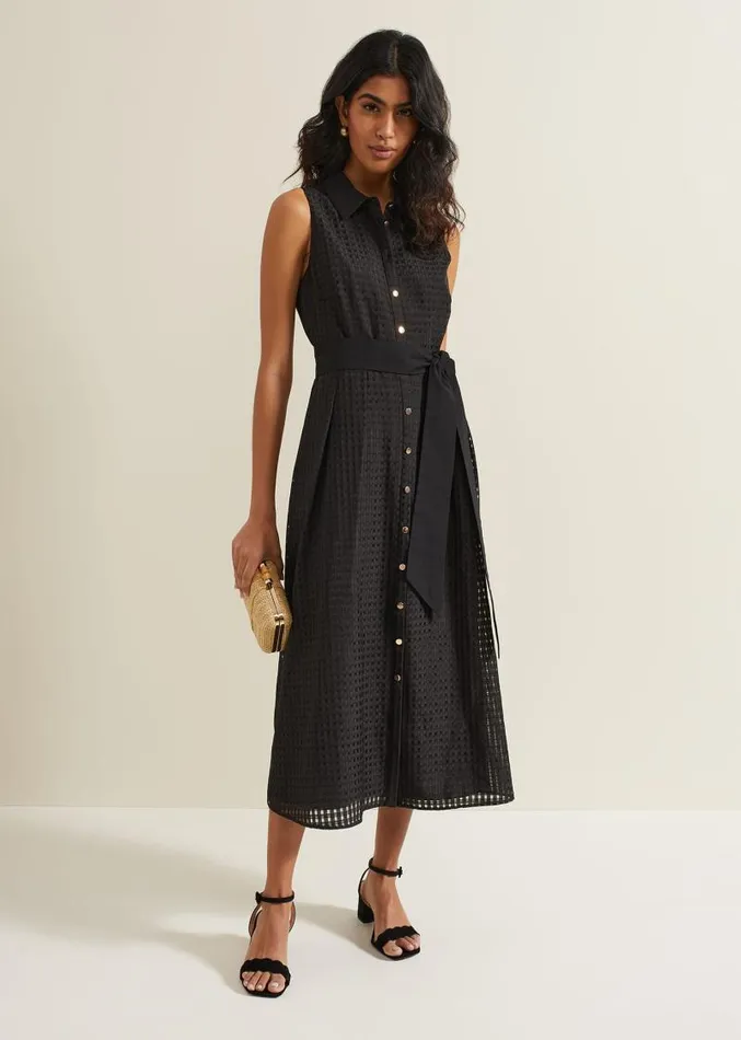Carey Sleeveless Check Midi Dress Black Women Phase Eight Dresses