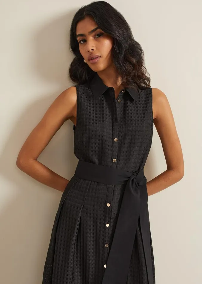 Carey Sleeveless Check Midi Dress Black Women Phase Eight Dresses