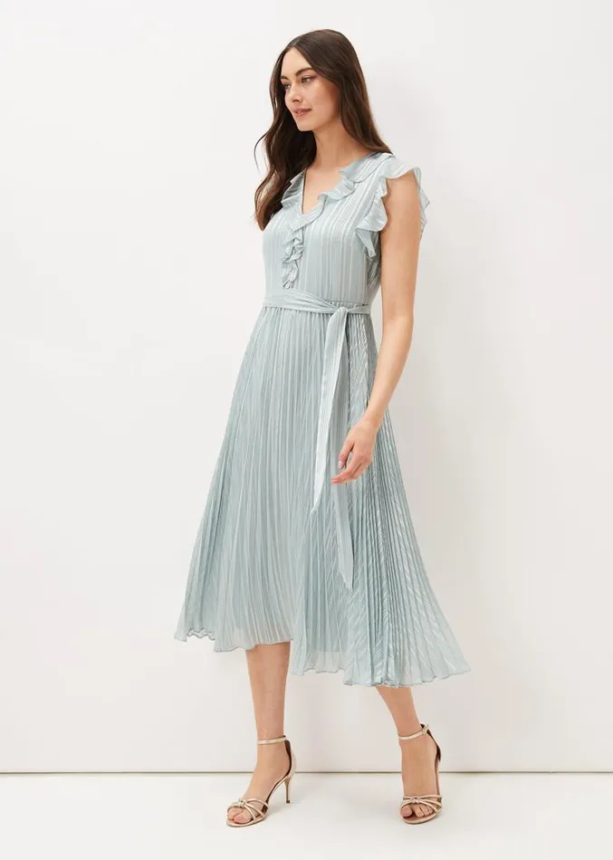 Carmella Pleated Dress Pale Sage Women Phase Eight Dresses